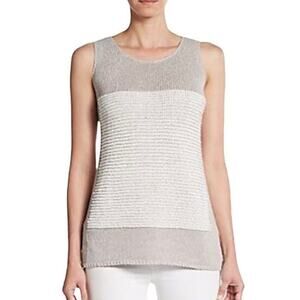 Lafayette 148 Knit Tank Top Minimalist Colorblock Beige Neutral Coastal Medium